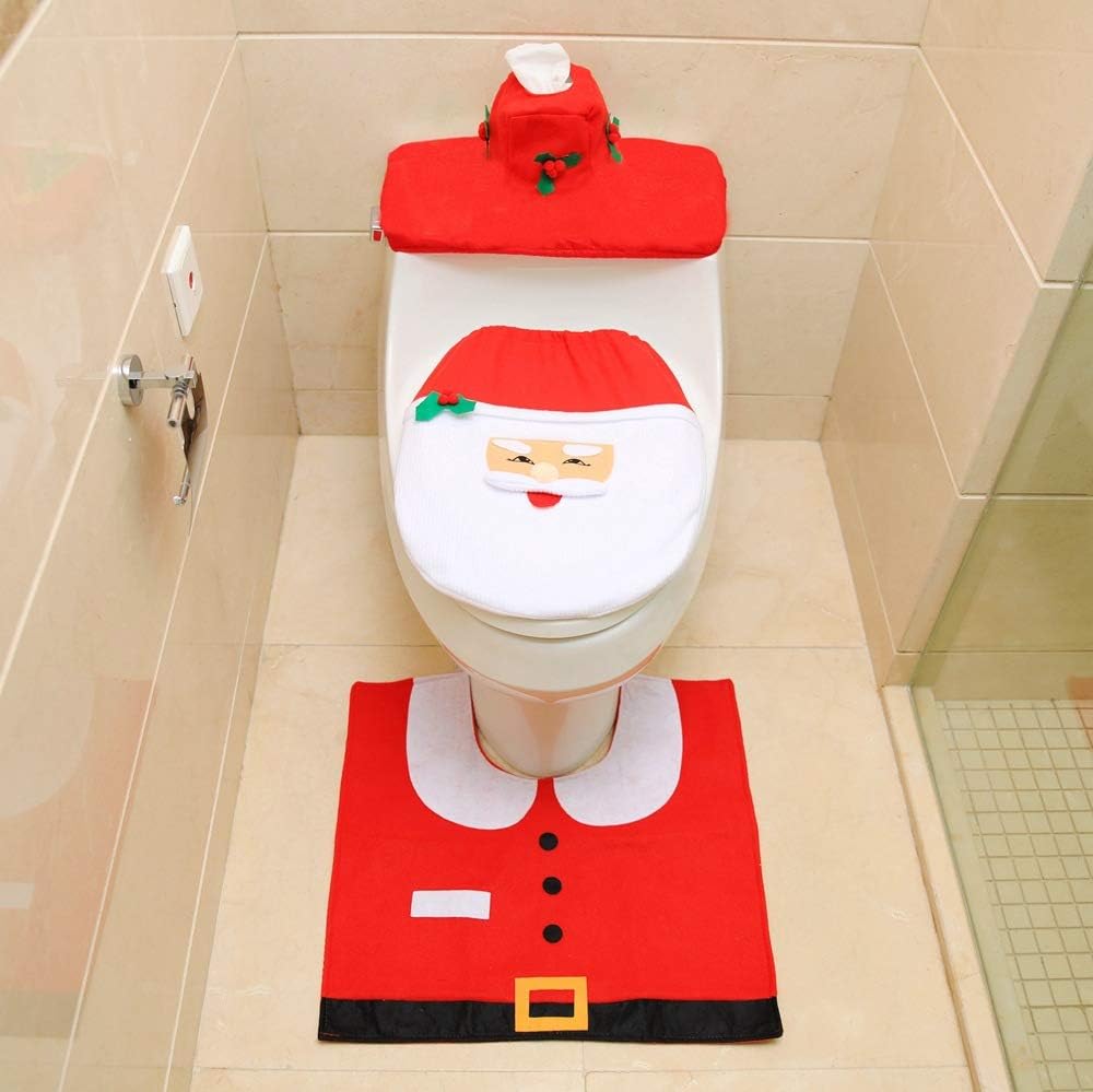 SantaToiletSeat™ Handmade Toilet Seat Cover & Rug Set Christmas Funny Bathroom Decoration